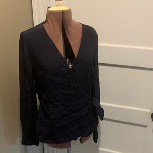 Talbots Navy Wrap Blouse